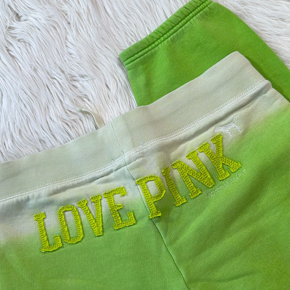 VS PINK • 2005 My Favorite Sweats Love Pink Green Ombré Cropped Sweats